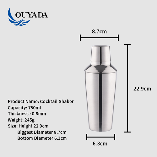 OUYADA Direct Manufacturing unit 700ml Wholesale Stainless Metal Cocktail Shaker and Bar Software Set