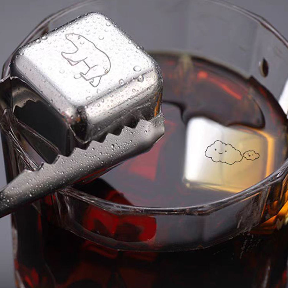 Reusable 304 Meals-Grade Stainless Metal Ice Cubes for Chilling Whisky - Steel Ice Stones with Random Emblem